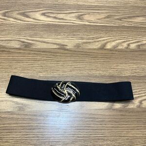 DAY-LOR Black Wide Stretch Elastic Belt W/Gold Tone Buckle, Vintage 1980’s